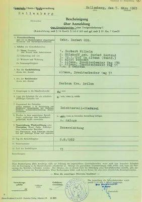 1962 Gewerbeanmeldung